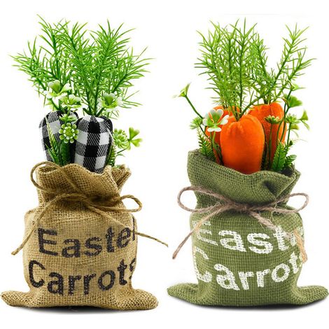 Lot de 2 Décorations Pâques Carottes en Toile de Jute, Ornements Festifs pour Bureau et Maison, Style Rustique Naturel (1/5)