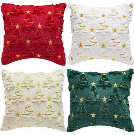 Lot de 4 Taies d'oreiller de Noël  Housses de Coussin de canapé Vert de Noël 45x45 cm  Décoration Festive pour Salon, Chambre, Ferme, Salon, canapé, Fauteuil et Pendaison de crémaillère. (1/5)