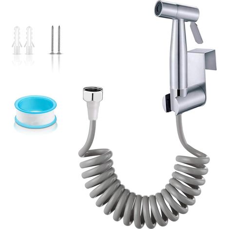 Argent,Douchette WC, Kit de Bidet de Toilette, Pulvérisateur de Bidet à Main, avec tuyau ABS, Crochet en Acier Inoxydable, pour Salle de Bain, Nettoyage