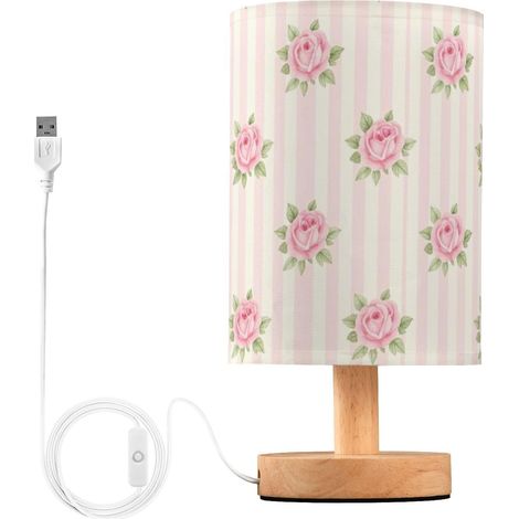 Petite lampe de table vintage rose rayée pour chambre d'enfant (1/5)