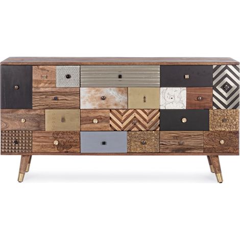 Buffet 2 portes 4 tiroirs multi matières colorées Doki 150cm (1/5)
