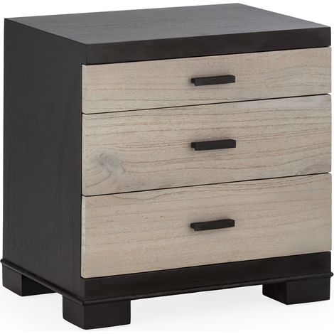 Mesita De Noche 55X40X55 Madera Negro/Natural Patina Gris/Metal Negro 3 Cajones (1/5)