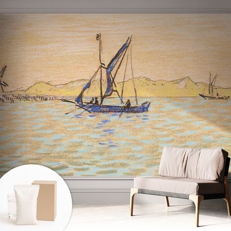 Papier peint intissé pour salon chambre à coucher peint imprimé Installation facile - Colle incluse gratuite Calme marin 312x219 cm (1/5)