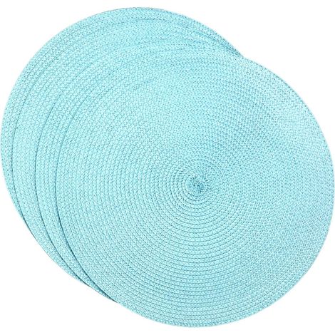 Lot de 4 sets de table ronds en plastique tissé 38 cm, élégants et pratiques, bleu poudré'Bleu Poudré'Bleu Poudré'- (1/3)