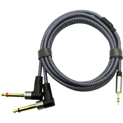 Cable audio à double angle de 3,5 mm à 6,5 mm, divisé en deux fils à deux conducteurs de 6,35 mm, adapté aux téléphones porta(N69) (1/5)