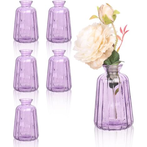Lot de 6 petits vases en verre pour décoration de table de mariage (11 × 6,5 cm, violet) (1/5)