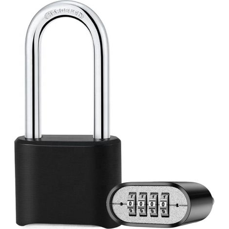 Cadenas à combinaison extérieur résistant aux intempéries, avec anse renforcée et allongée et combinaison à 4 chiffres pour une sécurité optimale (1/4)