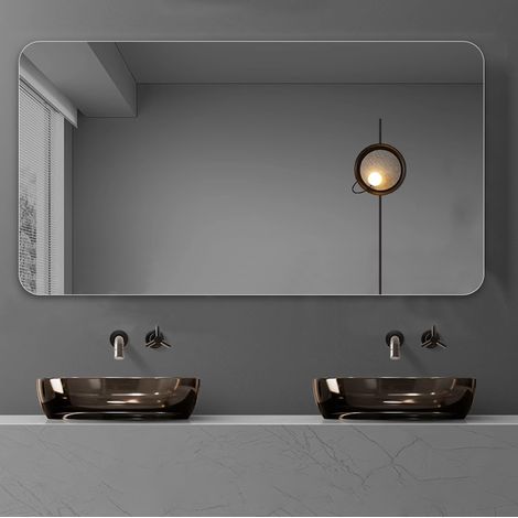 Wand-Badezimmerspiegel 90 x 70 cm rahmenlos, abgerundete Ecken R50, silberfarben HAVRYA (1/5)