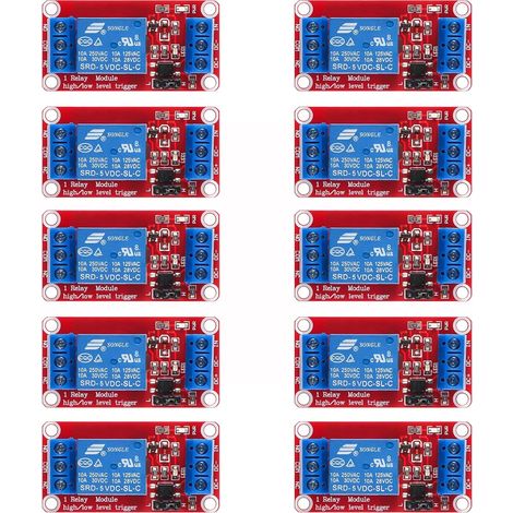 10pcs 1-channel relay module board with high or low level trigger, optocoupler isolation support, DC 5V (1/5)