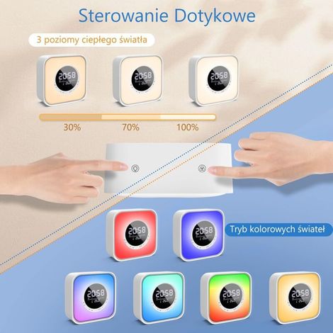 Réveil Lumineux avec Enceinte Bluetooth avec Lampe de Chevet LED avec 10 Changements de Couleur, Réveil à Calendrier Numérique, Radio FM et Affichage de La Température,Enceinte sans Fil Rechargeable (1/4)
