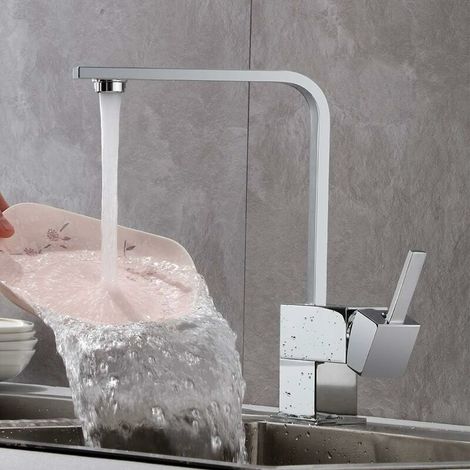 Kitchen Faucet, 360 ° Swivel Folding Kitchen Mixer Tap, Hot & Cold Available, Chrome Surface, Solid Brass, Ceramic Valve (1/5)