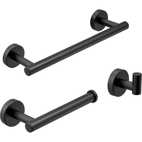 Accesorios de baño en negro mate, portarrollos de papel higiénico/toallero de pared/gancho, 3 piezas. (1/4)