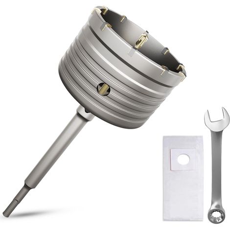 Bohrkrone 100mm Gewinde SDS plus Adapter 220mm und Zentrierbohrer,Mit den Schraubenschlüssel und Staubschutzbeutel,Wandlochsägebohrer für Mauerwerk Natursteine Sandsteine Kunststeine Beton Marmor (1/4)