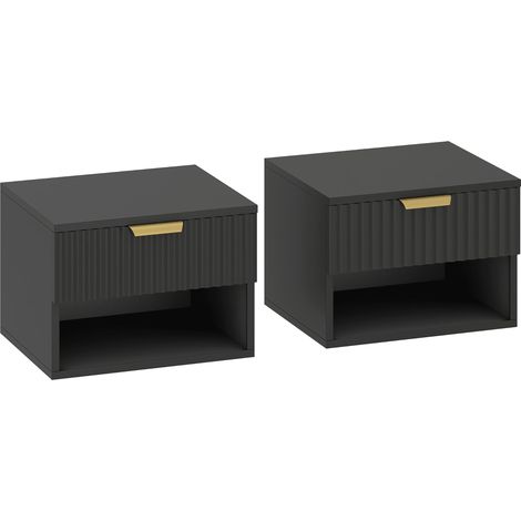 Lot de 2 tables de chevet suspendues 40 x 34 x 29 cm tiroir à fermeture douce design flottant moderne épuré en MDF noir 210003761 (1/5)