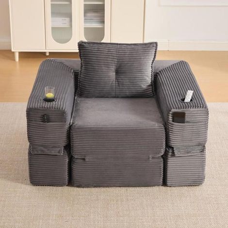 Canapé convertible - KOMHTOM - 2 places - Mémoire de forme - Accoudoirs amovibles - Poches & porte-gobelet (1/5)