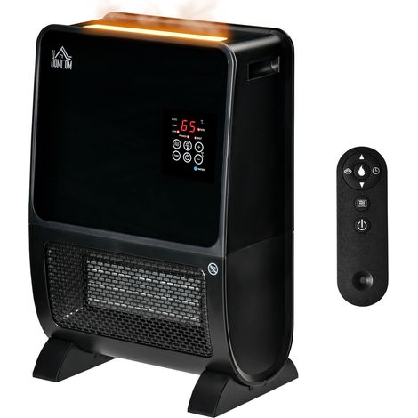 2-in-1-Elektroheizkörper mit Luftbefeuchter, 3-farbiger LED-Beleuchtung, Timer und Fernbedienung, 33 x 21 x 49,5 cm, Schwarz