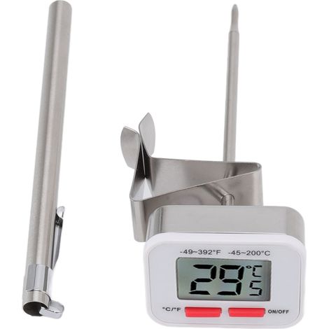 Thermomètre de cuisine blanc à clip réglable et grand écran, amovible, en acier inoxydable. (1/5)