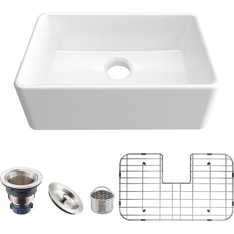 61 cm kleines Bauernhaus-Küchenspüle, Keramik-Spüle, Schürze, Frontspüle, mit Sieb und Bodengittern, Waschbecken (1/5)