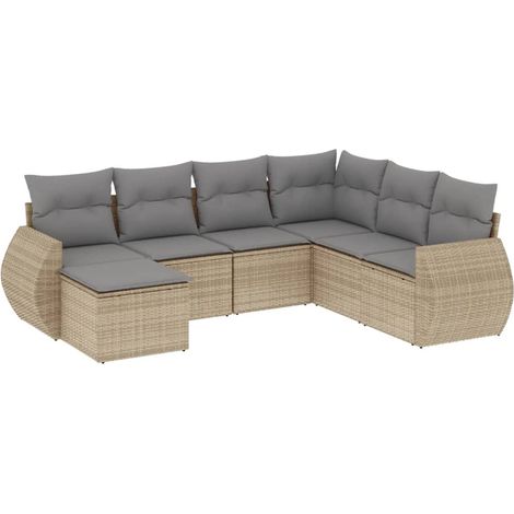 Set sofás de jardín 7 piezas y cojines ratán sintético beige vidaXL (1/3)