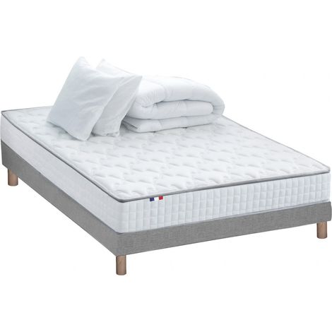 Pack matelas ressorts ASTRE sommier couette et oreillers français 140 x 190 cm Sommier Gris (1/5)