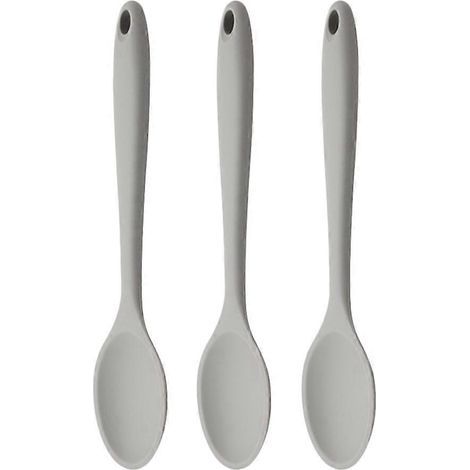 3er-Set Silikon-Küchenlöffel, Suppenlöffel, Salatlöffel – 20,5 x 4 cm – Hellgrau (1/4)