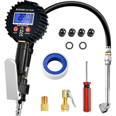 Einteiliger Reifenfüller Digitaler Reifendruckmesser Reifendruckprüfer & Luftkompressor Zubehör Auto Inflator Gun Motorrad Fahrrad (1/5)