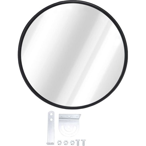 Miroir convexe de circulation intérieure avec support de montage mural, sécurité d'angle mort rond grand angle pour garage, magasin, entrepôt, noir 30 cm (1/5)