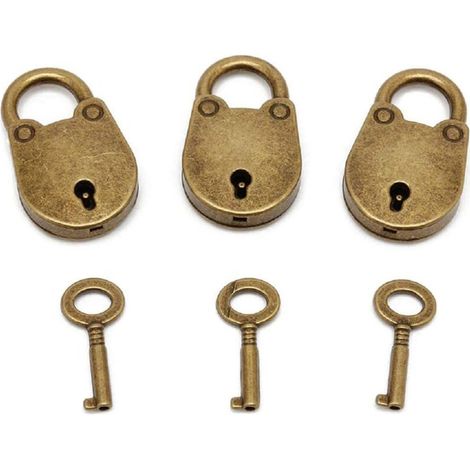 MUMU Vintage-Vorhängeschloss, 3-teiliges Set, Mini-Vorhängeschloss, Schrankschloss, Schlüsselset, Kofferschloss, Vorhängeschloss mit Schlüssel, bärenförmiges Vorhängeschloss für kleine Gepäckschließfä (1/4)