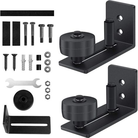 2PCS Guide de Plancher,Guide de Plancher de Porte de Grange,Rouleau Réglable Guide au Sol avec 8 Options de Configuration Pour Porte en Bois Coulissante,de Porte de Grange, Noir (1/4)