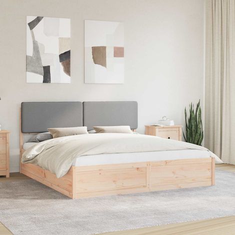 Bettgestell mit gepolstertem Kopfteil Hellgrau 200 x 200 cm (1/5)