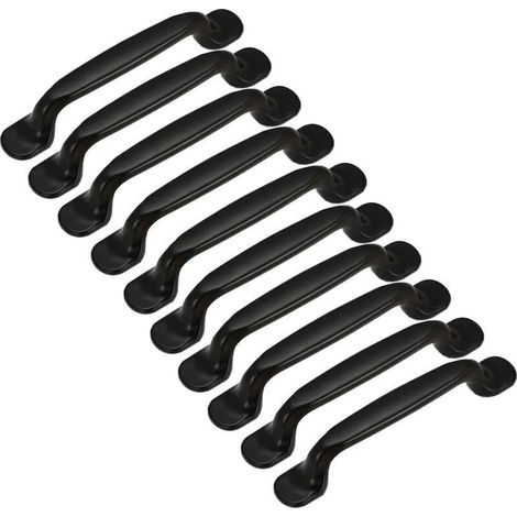 Lot de 10 poignées pour meubles de cuisine, tiroirs et chambres, entraxe de 128 mm, aluminium noir - Crezuo (1/4)