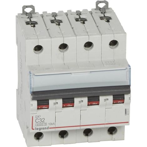 Disjoncteur DX³6000 10kA arrivée haute et départ bas à vis 4P 400V - 32A - courbe C - pour peigne HX³ traditionnel - 407901 - LEGRAND