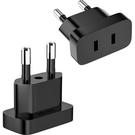 2er-Pack US-auf-EU-Adapter für Elektrogeräte, 250 V, geeignet für Deutschland, max. 2200 W, schwarz (1/5)