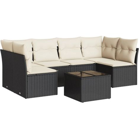vidaXL Salon de jardin 7 pcs avec coussins noir résine tressée (1/5)