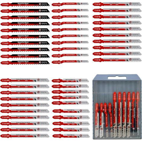 Jigsaw Blades - 50 Pieces HSS/HCS T-Shank Jigsaw Blade Set with Storage Case for Cutting Metal, Wood, Plastic (T118A, T118B, T101AO, T101B, T101BR, T144D) (1/5)