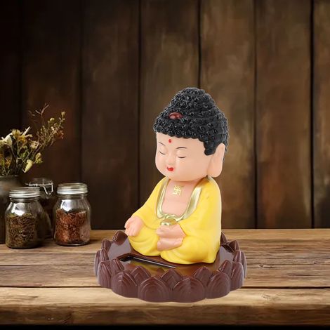 Solarpanel fürs Homeoffice mit Lichtsensor, Buddha-Figur auf einem Zen-Lotussitz, gelb. (1/5)