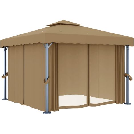 Tonnelle avec rideau 3x3 m Taupe Aluminium