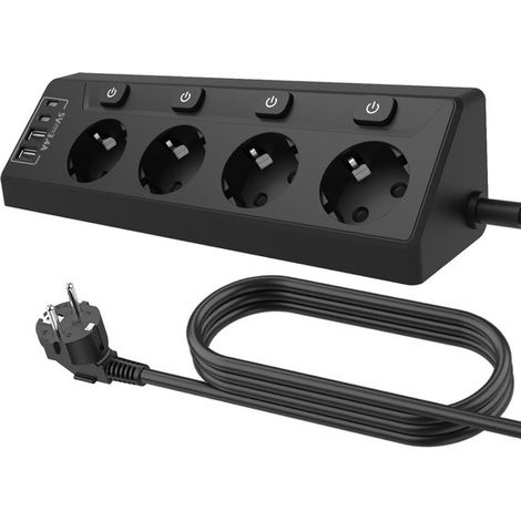 Ecksteckdose mit vier Steckdosen,darunter zwei USB-A-Anschlüsse und zwei USB-C-Anschlüsse,4000 Watt,1,5 Meter Kabel,separater Schalter,weiß (1/3)