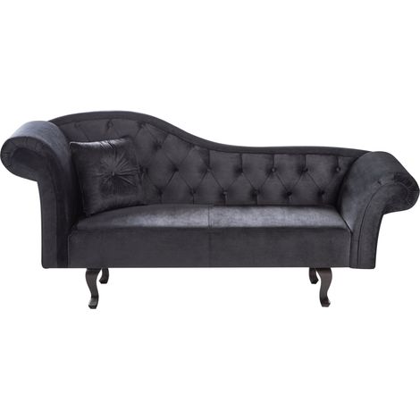 Chaise longue retro tapizado en terciopelo negro acolchado versión izquierda con cojín Lattes II