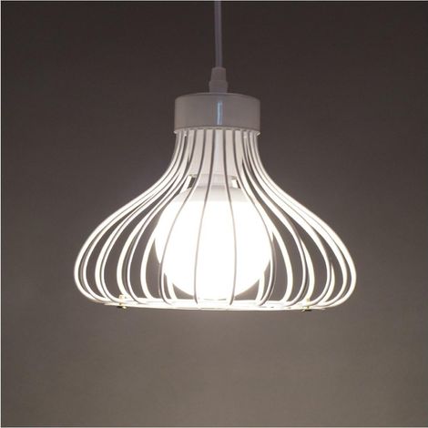 Vintage Iluminación Colgante Metal Jaula Lámpara de Suspensión E27 Blanca Lámpara de Techo para Sala de Estar Restaurante (1/4)
