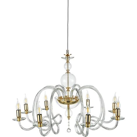 Lampadario a sospensione VIVALDI a 8 luci in vetro lavorato a mano D88 cm Trasparente/Oro (1/3)