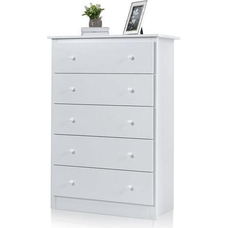 Costway – Commode enfant 5 tiroirs blanche – Rangement 115 cm – Construction robuste en panneau de particules – Design compact et sécurisé (1/5)