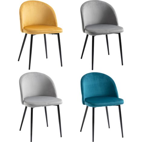 Ensemble de 4 chaises de salle à manger de style scandinave, chaises de cuisine, chaises rembourrées en velours avec pieds fuselés en métal, pour salon et salle à manger, multicolores (1/5)