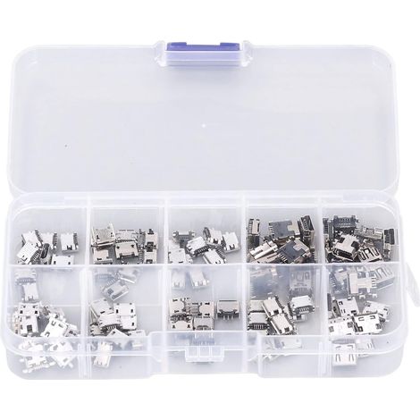 Lot de 100 Mini Connecteurs USB Femelles, Adaptateurs De Remplacement pour Téléphone, Jouet, Circuit Imprimé - Compatible avec Solder Dip SMD SMT (10 Types) (1/5)