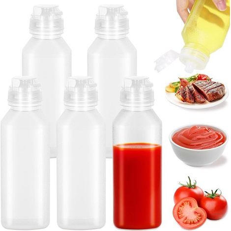 Juego de 5 botellas para salsa de 300 ml,botellas blancas exprimibles con tapa,aptas para pintura,aceite de oliva y otras salsas