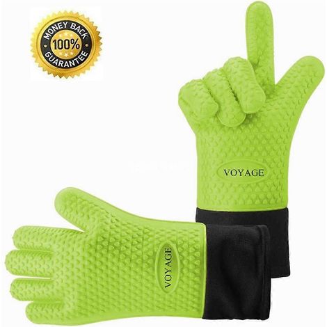 Gants de cuisine haut de gamme (lot de 2) jusqu'à 350 °C - Gants de barbecue en silicone extrêmement résistants à la chaleur (vert) (1/4)