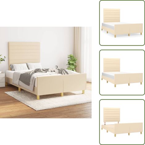 Bettgestell ohne Matratze Creme 120x200 cm Stoff - Bettgestell - Holzrahmen - Lattenrost - Kopfteil - Cremefarbenes Bett (1/5)
