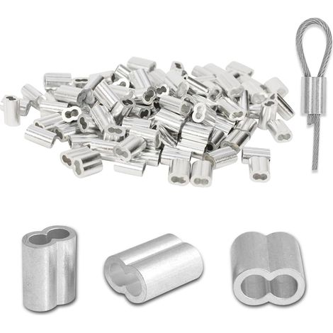 Confezione da 150 fascette in alluminio (2 mm/3 mm/4 mm) - Manicotti a crimpare in alluminio - Manicotti a doppio serraggio per cavi in acciaio (1/5)