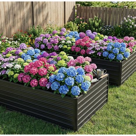 REDOM - Set di 2 aiuole rialzate - 219x112x64 cm - base aperta - resistenti alle intemperie - metallo nero (1/5)