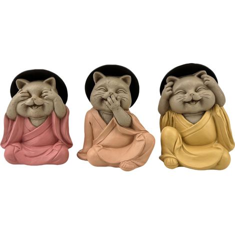 Statuette de Bouddha et Chat en Méditation Zen, « Voir, entendre, parler, voir », décoration orientale pour la maison et le bureau